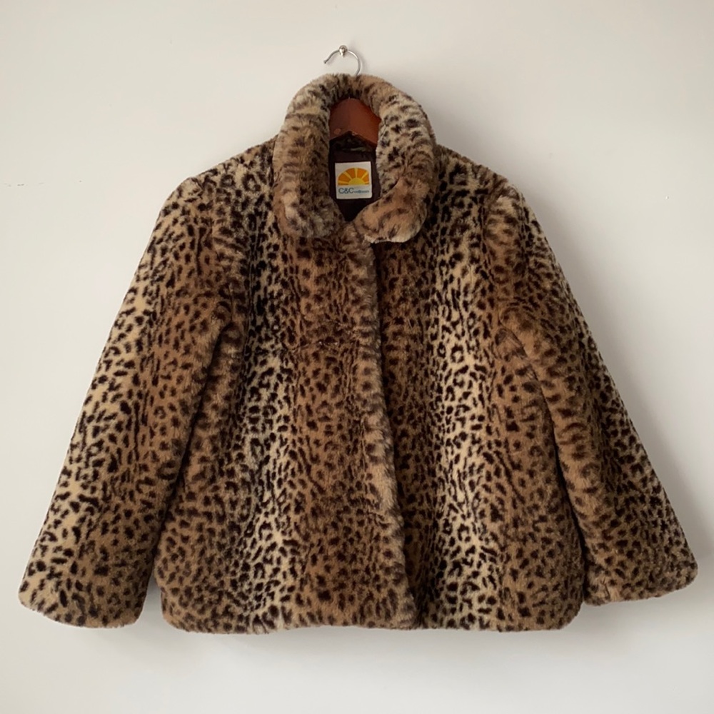 C & C California Vintage Faux Fur Print Snap Closure Jacket